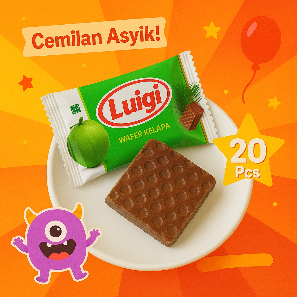 

[AF] LUIGI KELAPA Wafer Rasa Kelapa Cokelat 20 Pcs - Snack Renyah, Camilan Murah