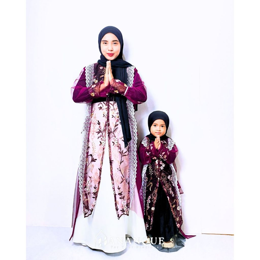 Hananque Dzakiya Tunik Brukat Lebaran 2025 Couple Ibu dan Anak Usia 3-13Tahun Tunic Brokat Kondangan