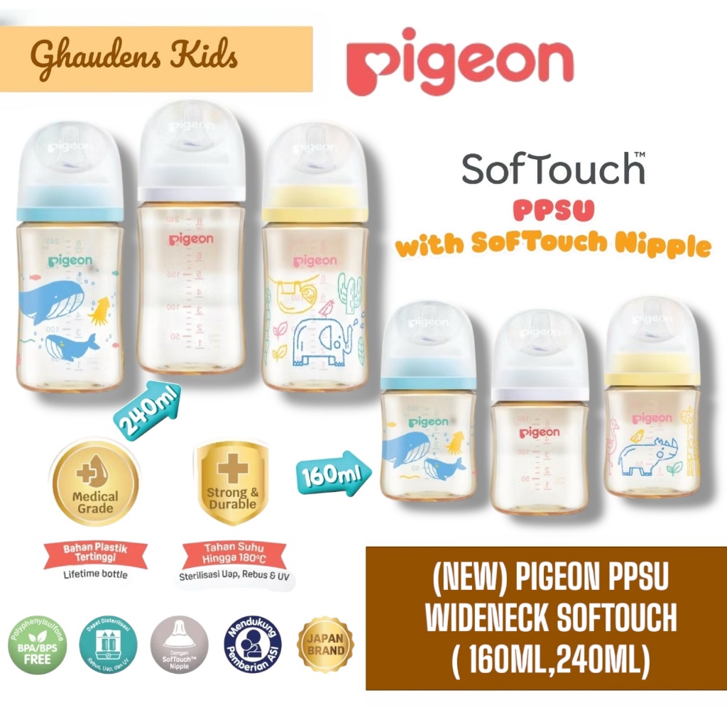 (New)Botol Pigeon PPSU ORIGINAL 100% Biomass-PPSU Wide Neck 160ml 240ml with SofTouch Nipple/Botol S