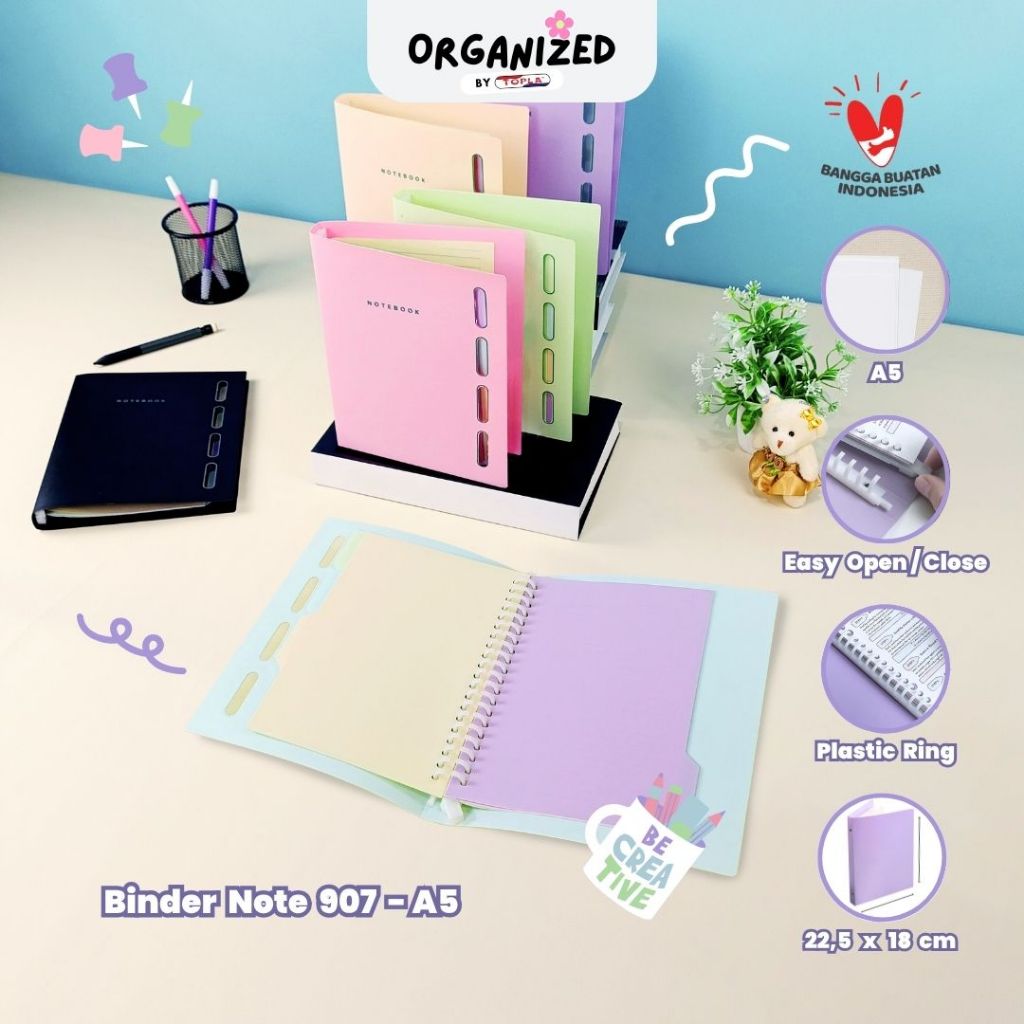 

Topla Binder notebook buku catatan note book agenda sekolahan dan kuliah ukuran A5 20 ring