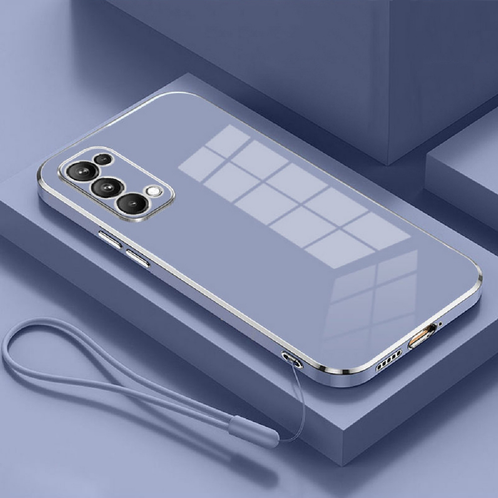 Casing Oppo Reno 5  Soft Case and Lanyard Premium TPU Plating Silicone