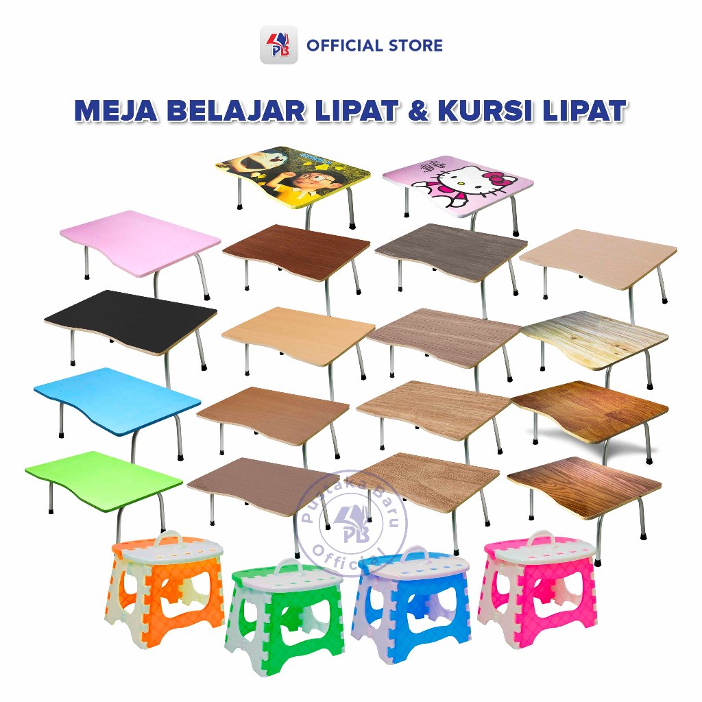 Meja Belajar Lipat / Meja Kursi lipat Portable / Meja laptop Serbaguna Bermacam Motif Kayu Dan Kursi