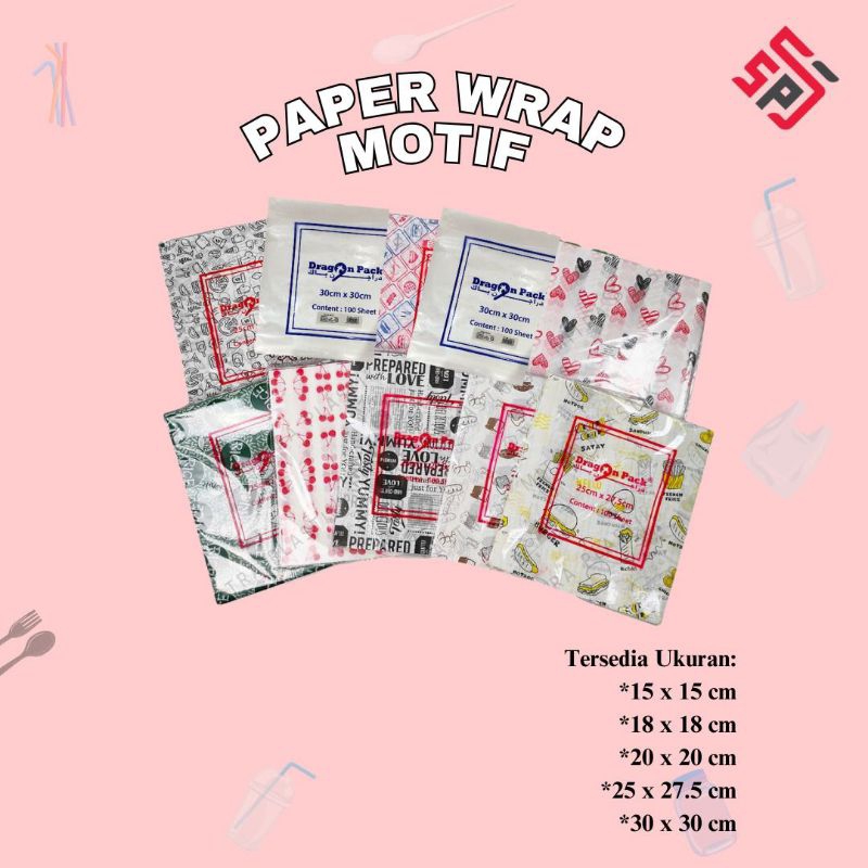 Paperwrap motif 20x20/kertas nasi/kertas burger/nasi bungkus 100 lembar