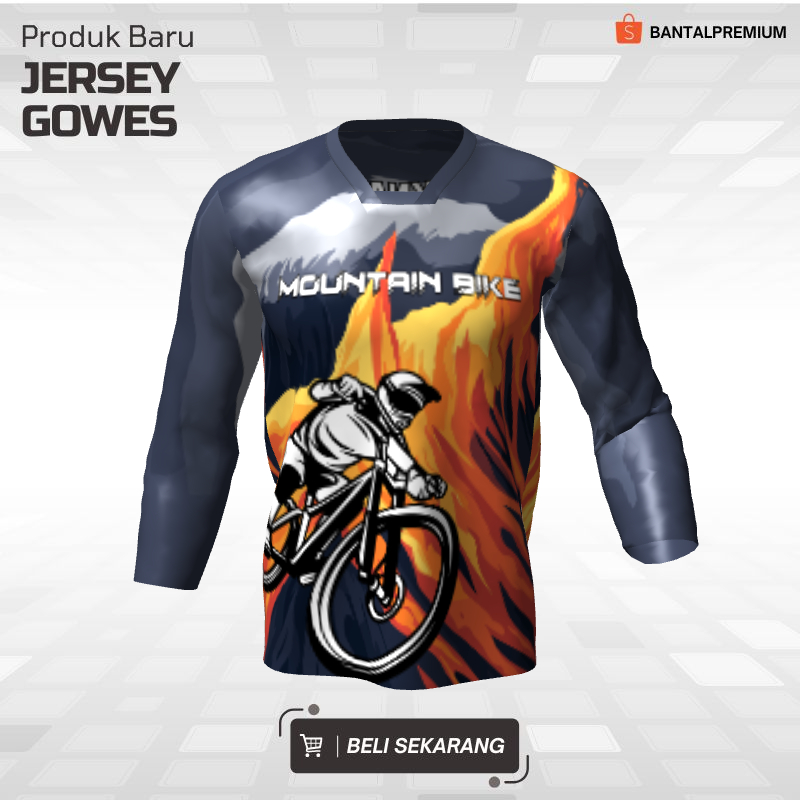 Kaos Jersey Gowes Sepeda Downhill Abu Orange Motif Abstrak 129 - Jersey Gowes Lengan Panjang
