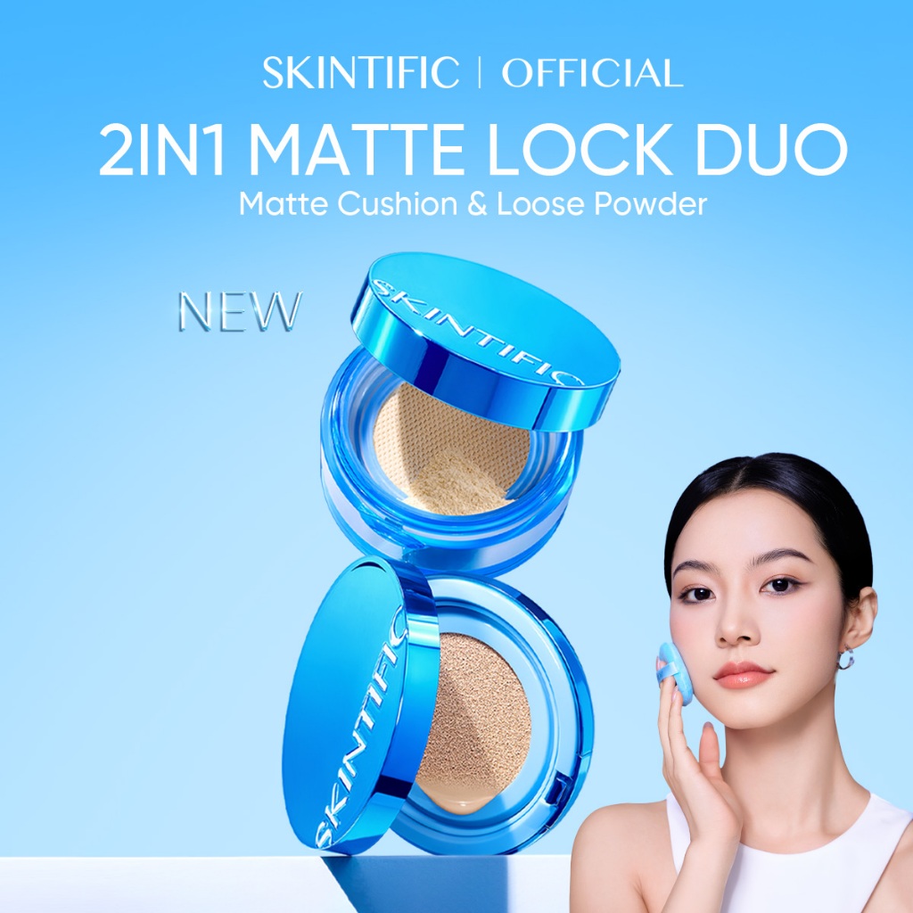 SKINTIFIC -2pcs Paket Makeup Set | Perfect Stay Velvet Matte Cushion l + Loose Powder 10g bedak pada