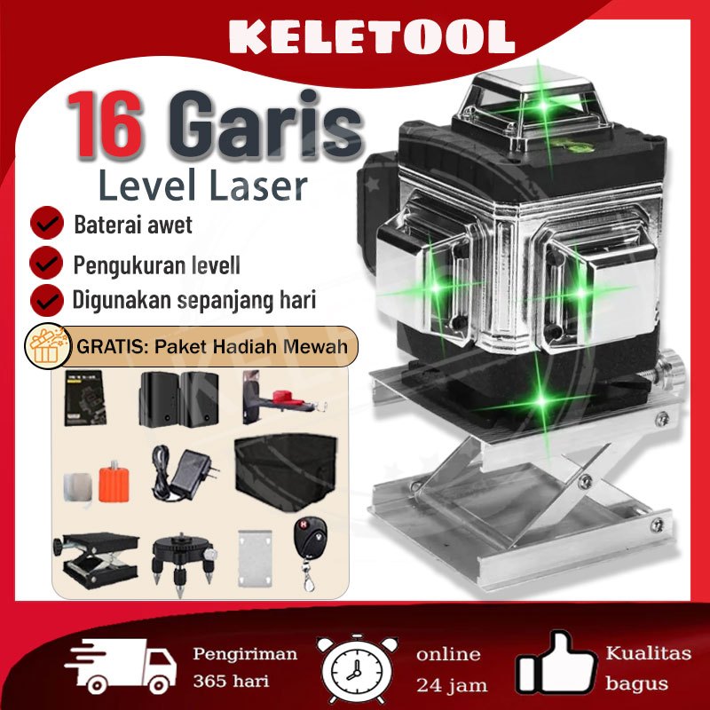 KELETOOL waterpass laser tukang bangunan meteran laser digital waterpas laser level 4d 16 line laser