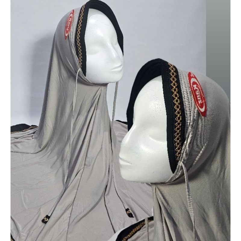 jilbab instan/ Kerudung Bergo Renda Kotak Jersey Premium lis kotak