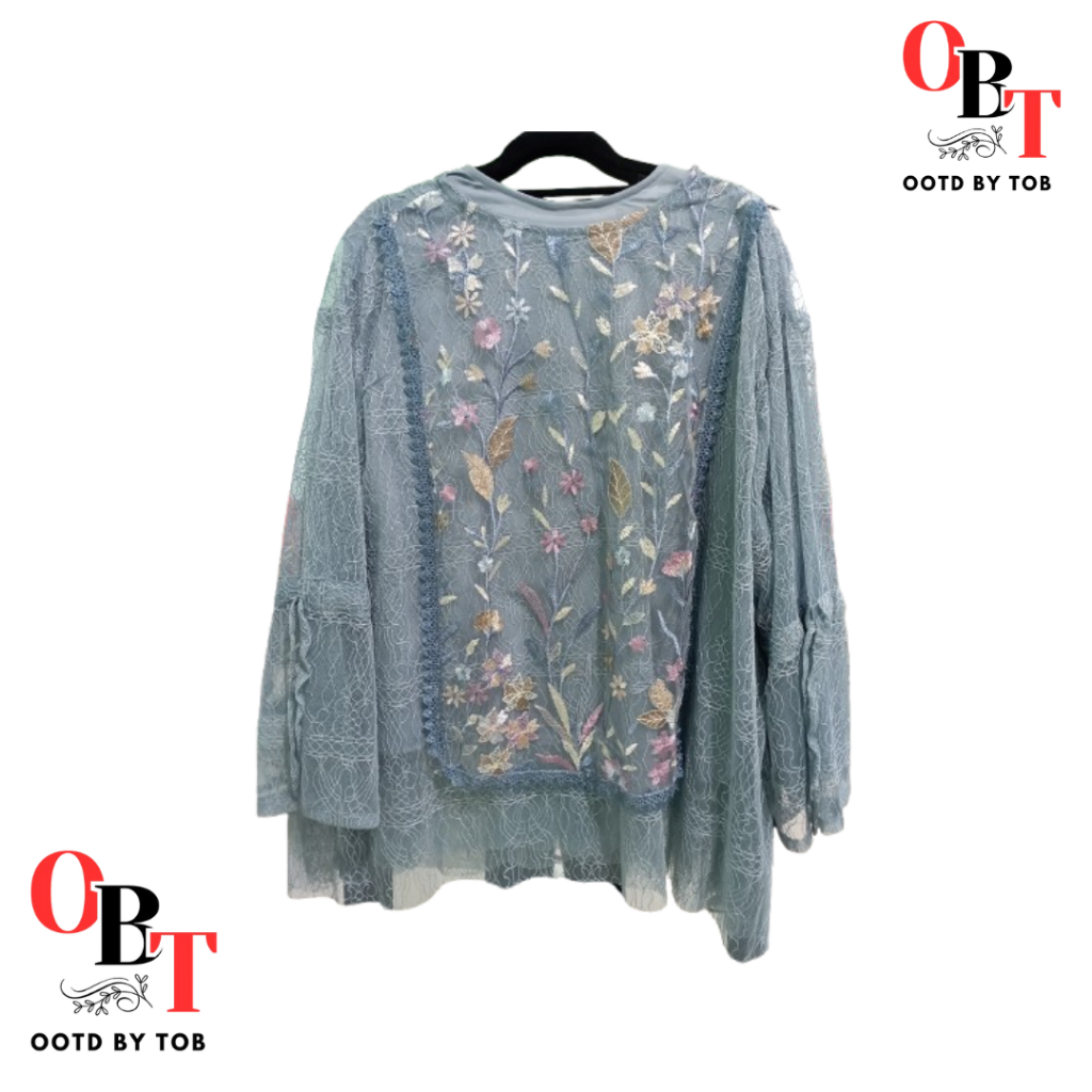 Set inner brukat Baju Kondangan Atasan Wanita Elegan - Dusty Blue