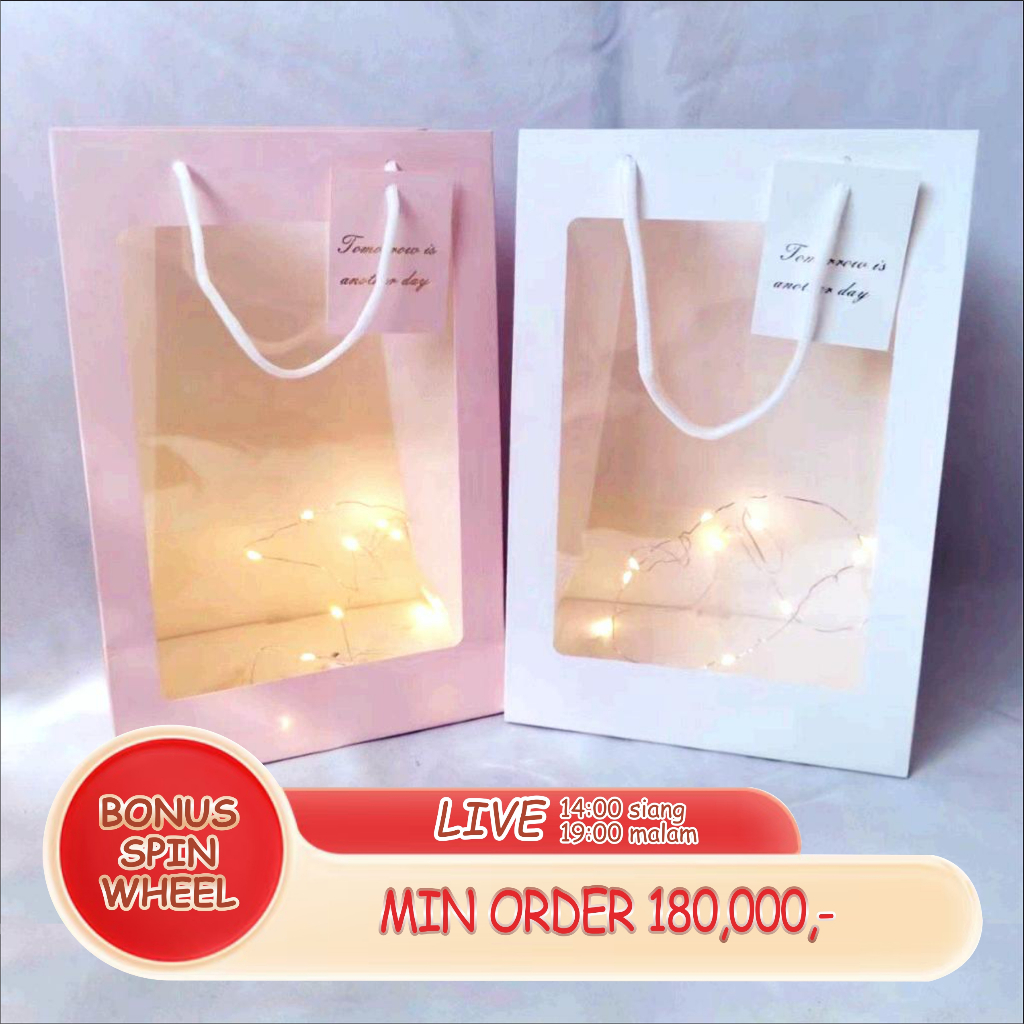 

Paper Bag Untuk Souvenir Boneka Bunga Dan Hadiah Bonus Lampu Led 1 & 2 Meter Gift Box