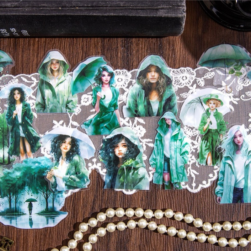 

(5AB) sticker transparan wanita cantik payung hujan kota beautiful girl rain umbrella city RB9