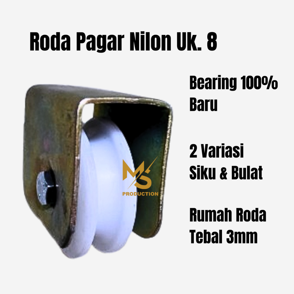 Roda Pagar Nilon uk.8 cm Pintu Pager Besi Bearing Laher Baru
