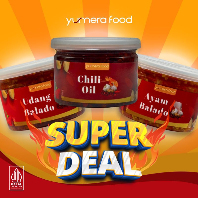 

Yumera Food – *SUPER DEAL 4* - Udang Balado + Ayam Balado + Garlic and Shrimp (Sambal Balado / Udang Pedas / Ayam Pedas / Chili Oil / Minyak Cabai / Crispy Chili Oil / Makanan Lauk Siap Saji) [145gr]