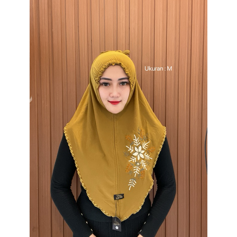 Indah Store - Hijab Instan Bergo Kerut Tali Jersey Sulam Kipas Bordir KDB By Padli