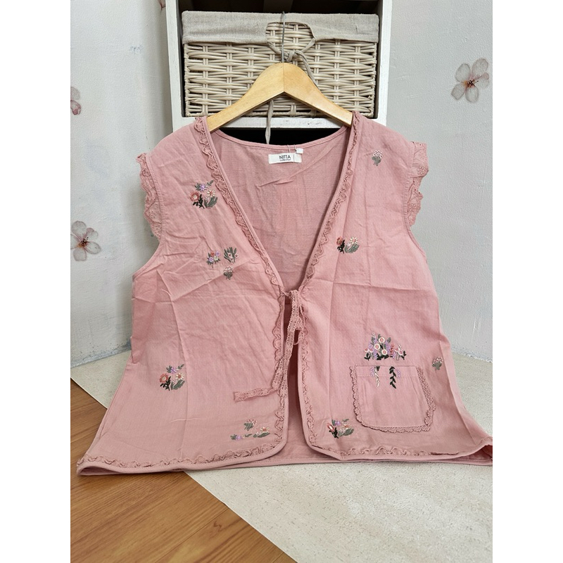 VEST KATUN, BORDIR, LACE, DENIM