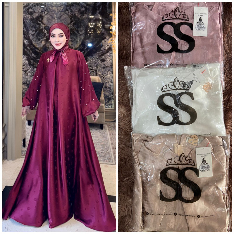 Dress embos lengan mutiara + hijab Shellasaukia original