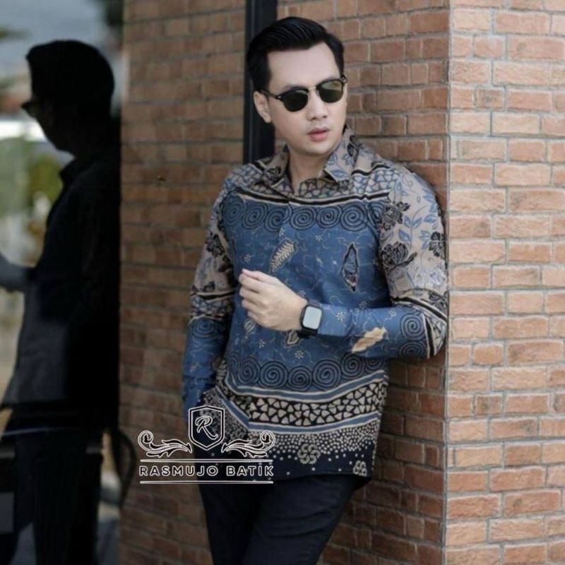Kemeja Batik Pria Panjang Motif Dasi Cream