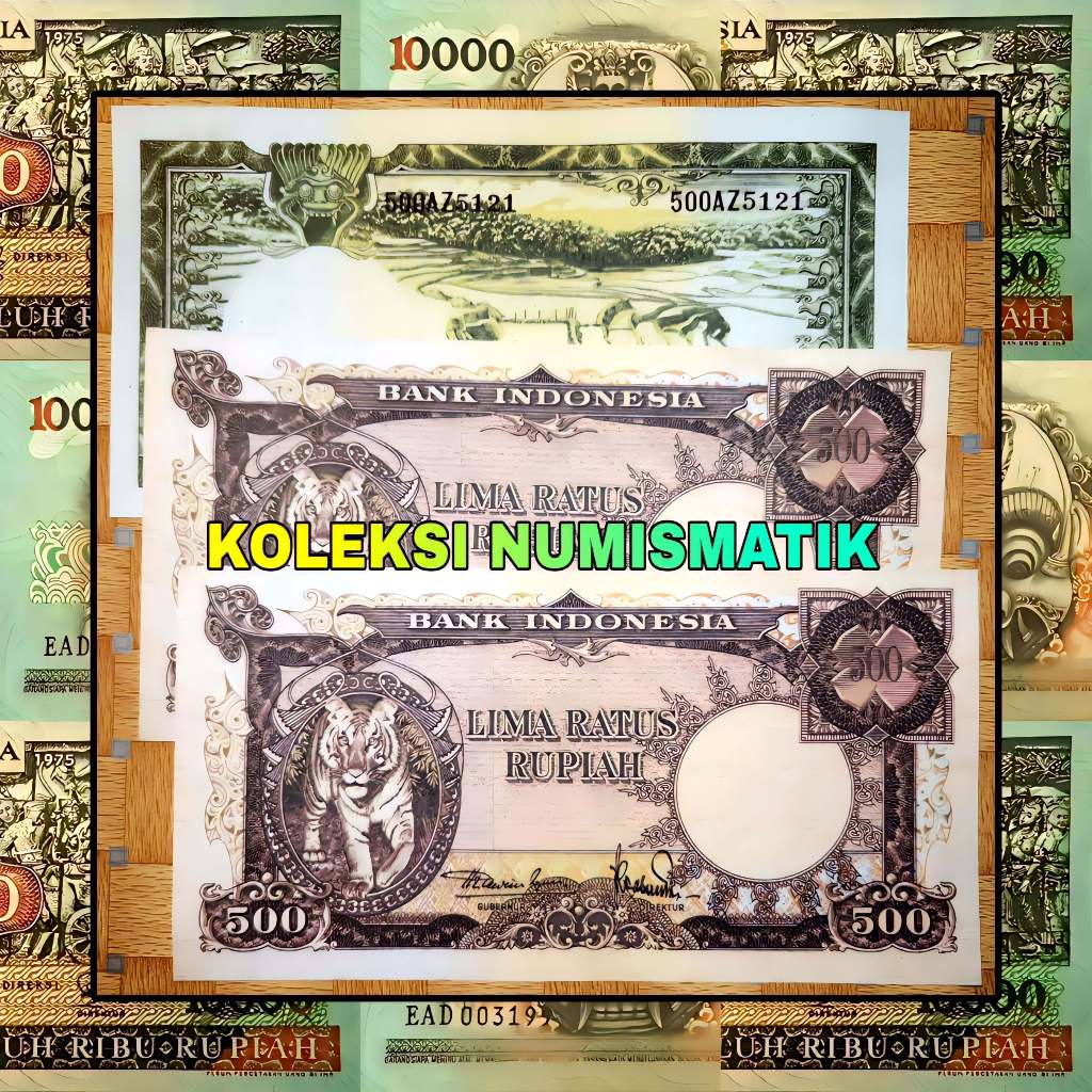 SOUVENIR REPRO UANG KERTAS KUNO INDONESIA 500 RUPIAH SERI HEWAN MACAN 1957