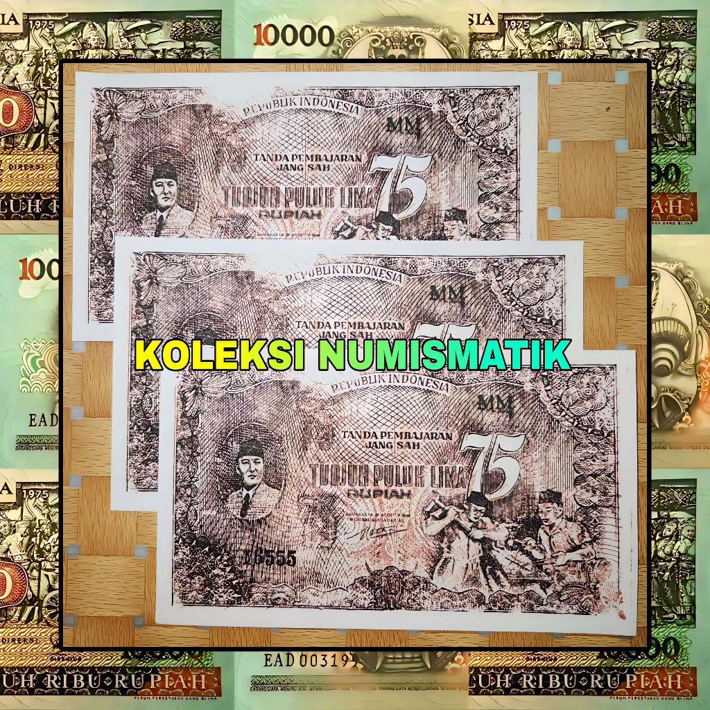 SOUVENIR REPRO UANG KERTAS KUNO INDONESIA 75 RUPIAH ORI IV SOEKARNO 1948
