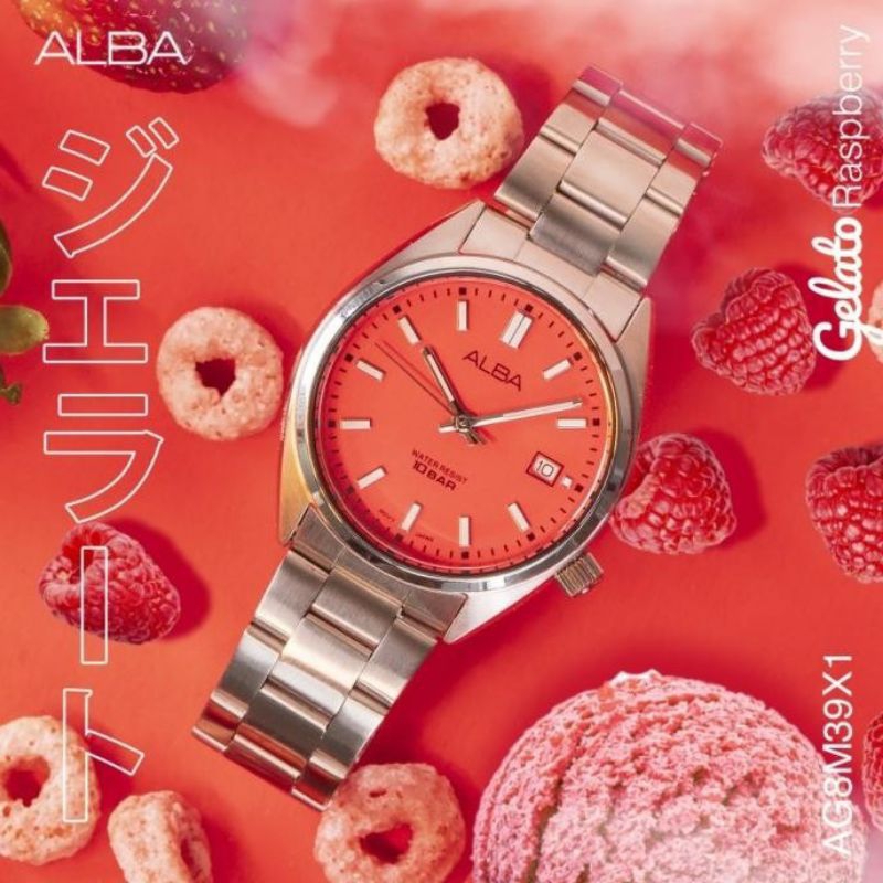 Jam Tangan Wanita Alba AG8M39X1 ag8m39 Orange Patterned Dial Original