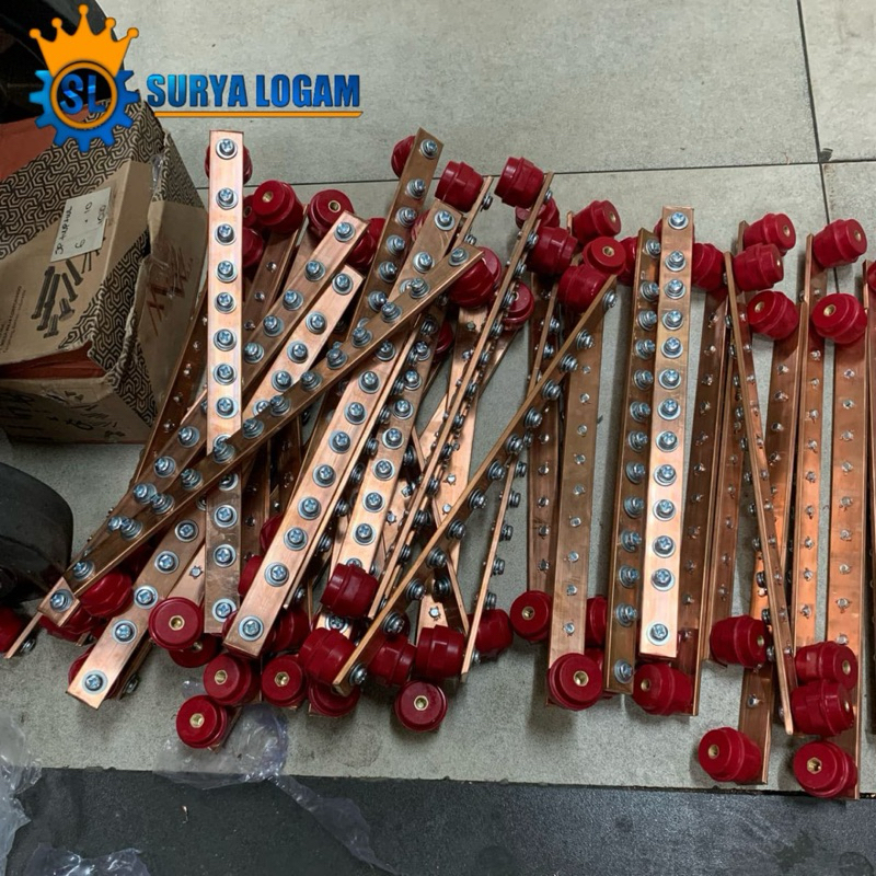 busbar tembaga custom 5mm x 25mm x 200mm 10 baut m6