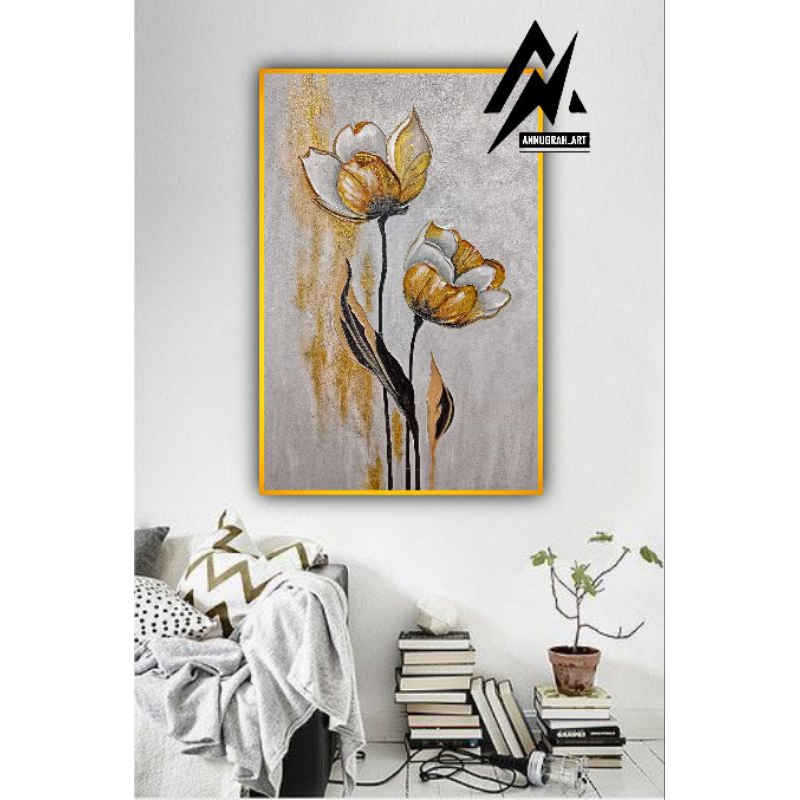 Lukisan Dinding Bunga Tulip Gold Bertekstur Timbul&Rapih