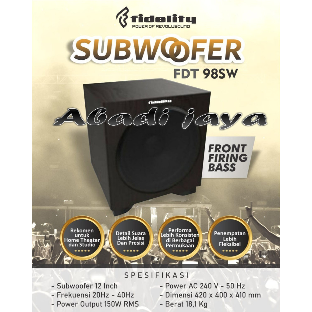 aktif subwoofer fidelity fdt 98sw / fdt98 sw / fdt 98 sw 12 inch frony firing bass original