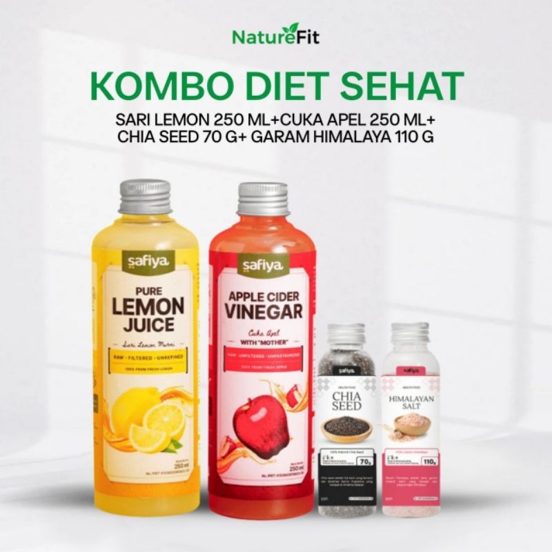 

Safiya Paket Diet 4in1 Cuka Apel 250ml + Sari Lemon 250ml + Chiaseed 70gr + Garam 110gr