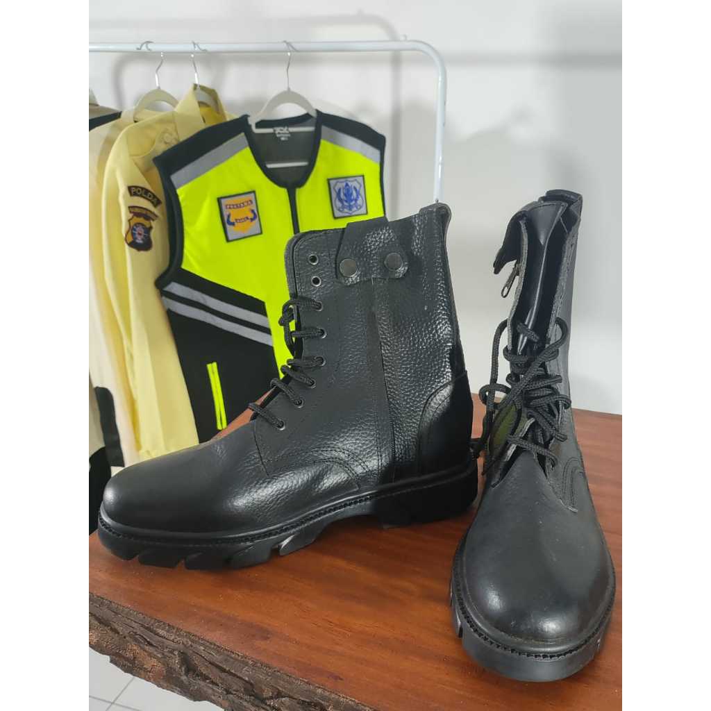 Sepatu Boot Hitam Security Safety SEPATU PDL KULIT MOTIF KULIT JERUK RESLETING / SEPATU PDL TNI POLR