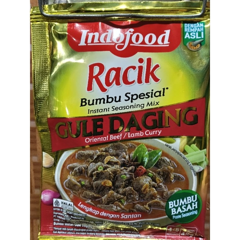 

racik Indofood bumbu spesial, netto 45 - 50 gr (gule daging, rawon, rendang, soto ayam, opor ayam) ED Sept 26