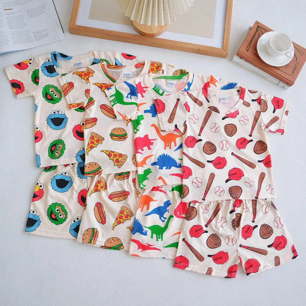 Setelan Printing Baju anak Owlet Celana Pendek / Baju Tidur Piyama Karakter