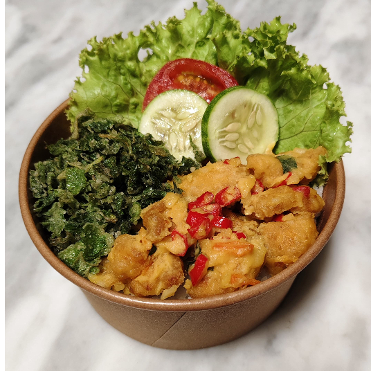 

Rice Bowl Chicken Salted Egg with crispy spinach