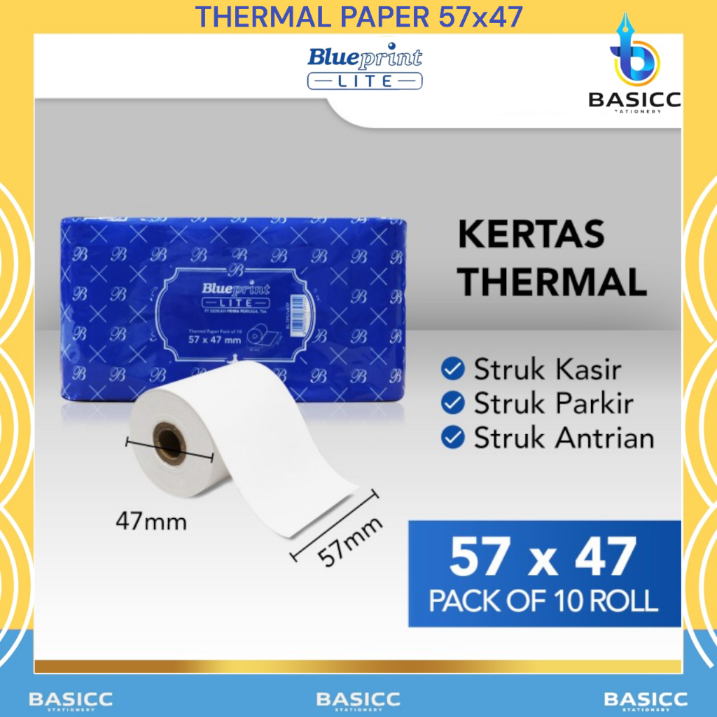 

Blueprint Kertas Thermal Paper Struk Kasir 57x47 mm | @ 1Pack= 10 Roll