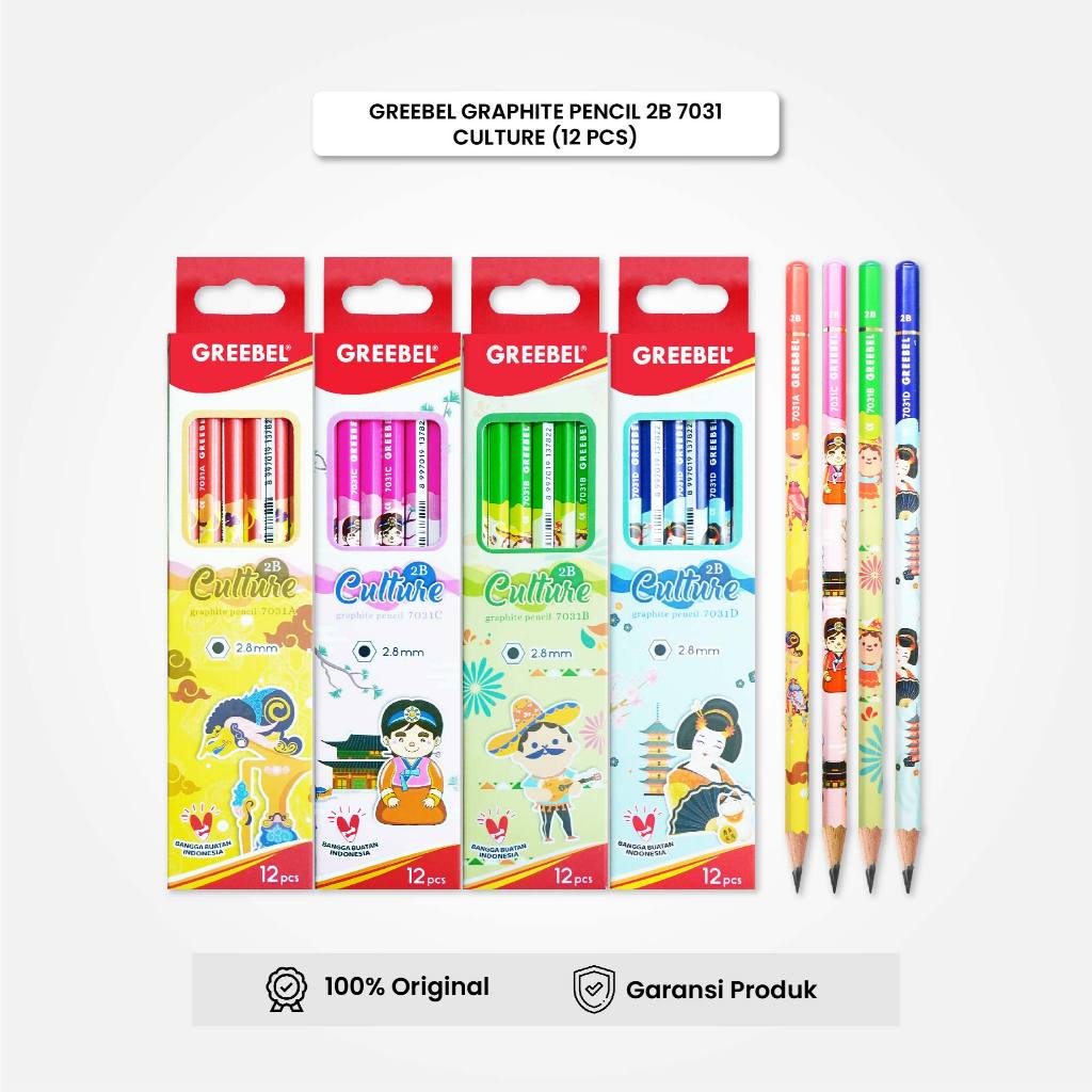 

Pensil kayu 2B 7031 Culture (12PCS/SET) Greebel / Pensil Tulis Ujian / Grafit Graphite / Pensil Gambar / IStationery