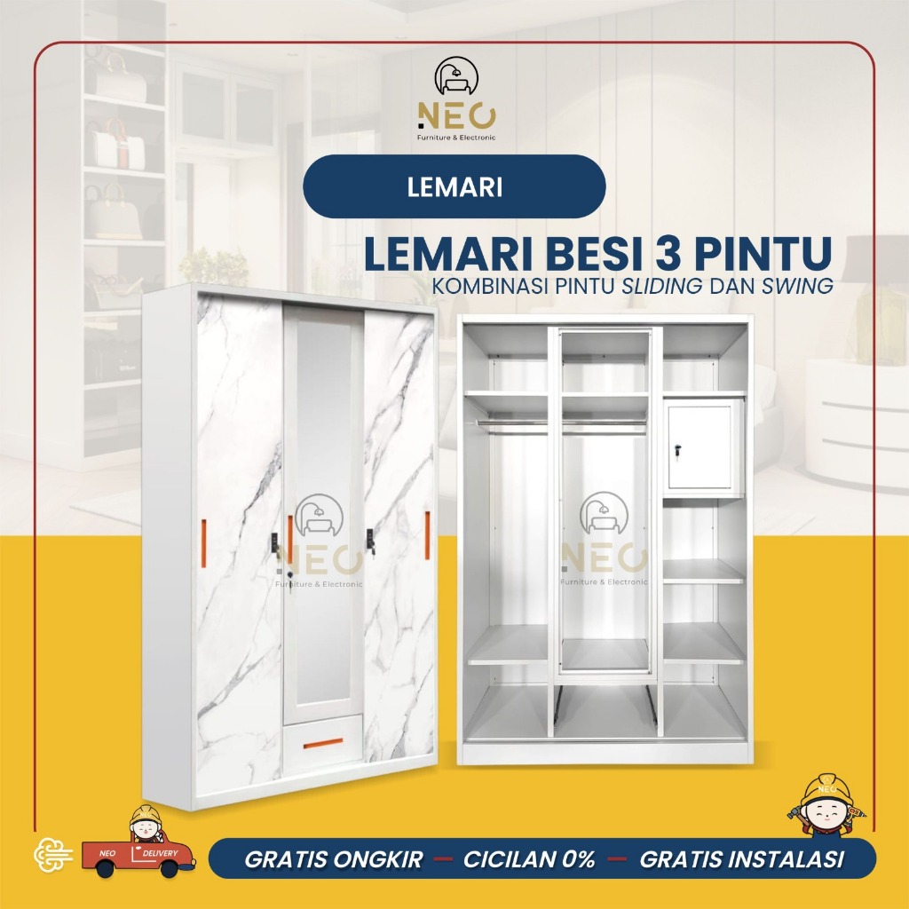 NEO - LEMARI PAKAIAN BESI 3 PINTU SLIDING PONTIANAK