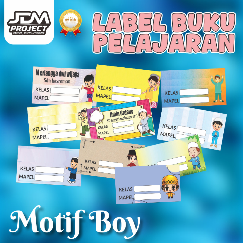 

JDM Project - isi 20 pcs Sticker label buku pelajaran Custom Nama Sekolah Tema Cowok Muslim Boy