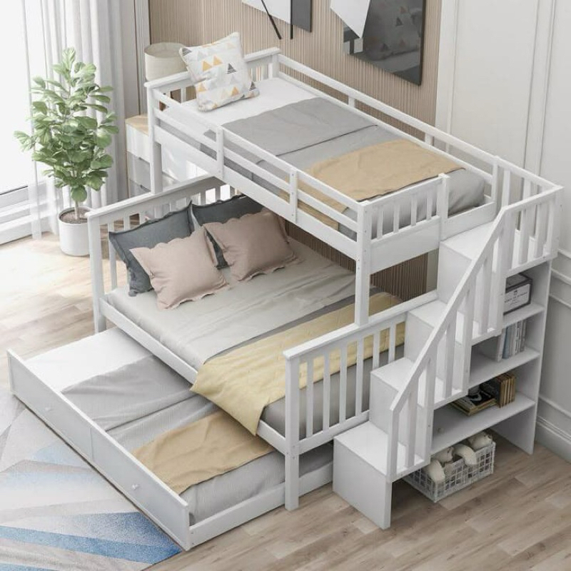 Tempat Tidur Tingkat 3 Dengan Rak Penyimpanan