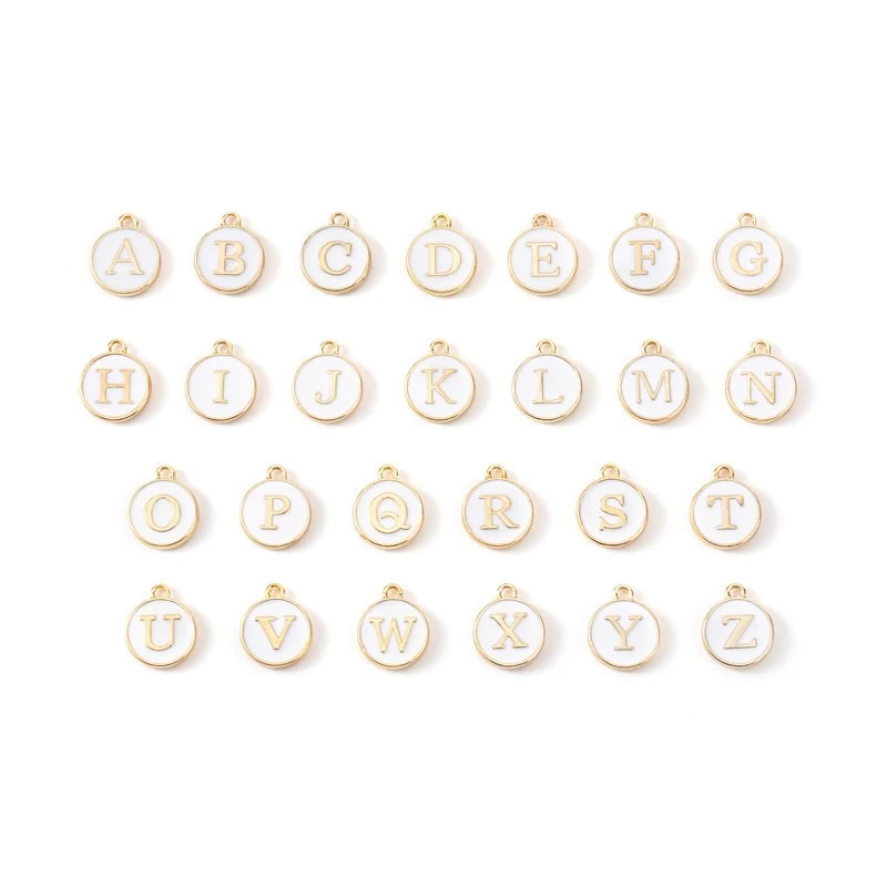 DIY 12mm Charm Huruf Enamel Epoxy Putih bulat bandul 10pcs