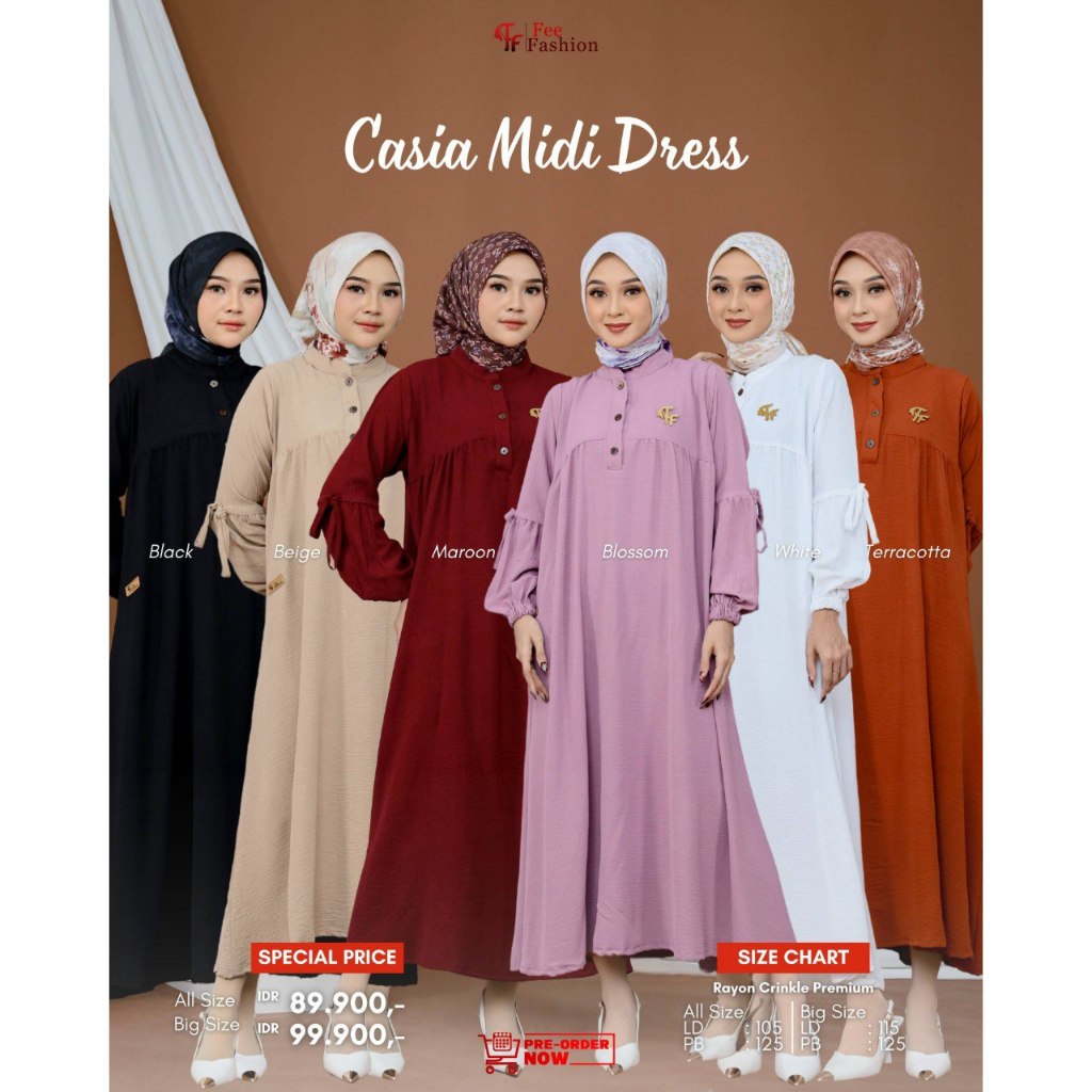 Fee Fashion Casia Midi Dress Gamis Wanita Rayon Premium