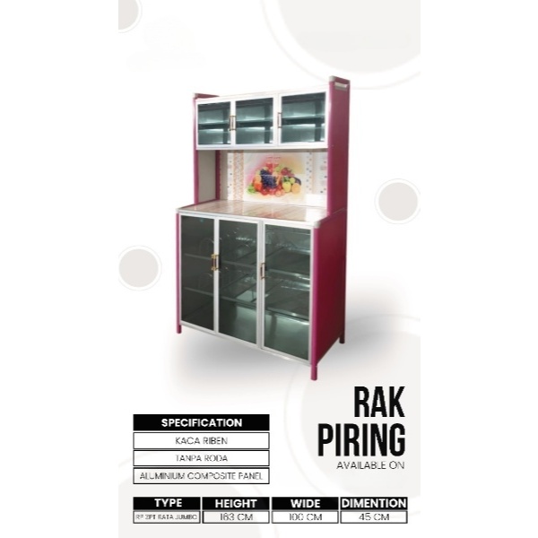 RAK PIRING 3 PINTU MEJA DATAR ALUMUNIUM /RAK PIRING 3 PINTU ALUMUNIUM/RAK PIRING 3 PINTU/RAK PIRING/