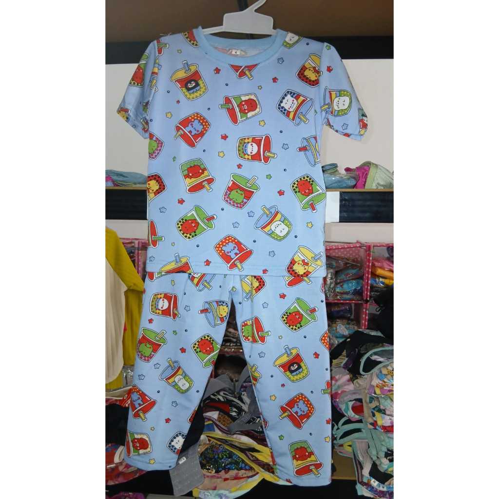 One Set Anak – Baju Pendek + Celana Panjang Bahan Babyterry