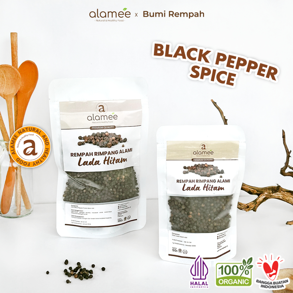 

ALAMEE Lada Hitam Biji Organik Utuh Whole Black Pepper Blackpepper Rempah Rimpang Organik Alami 100g