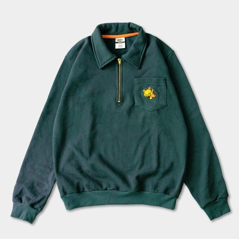 KODE B33C CRSL Chilo Polonian Sweatshirt  Green  Halfzip Crewneck Sweater  Outerwear Fleece Pria Wan