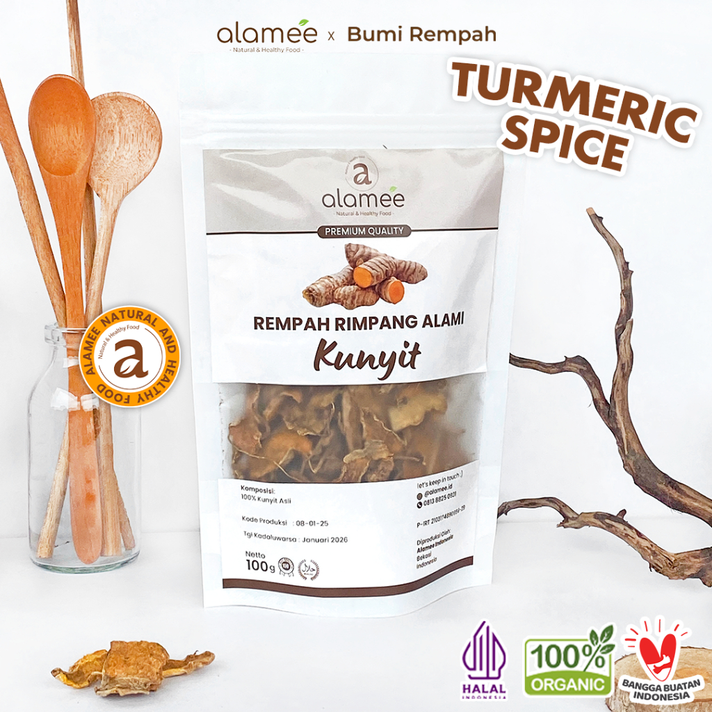 

ALAMEE Kunyit Kering Dried Turmeric Iris Rempah Rimpang Organik Alami Kunir Bumbu Seasoning 100gr