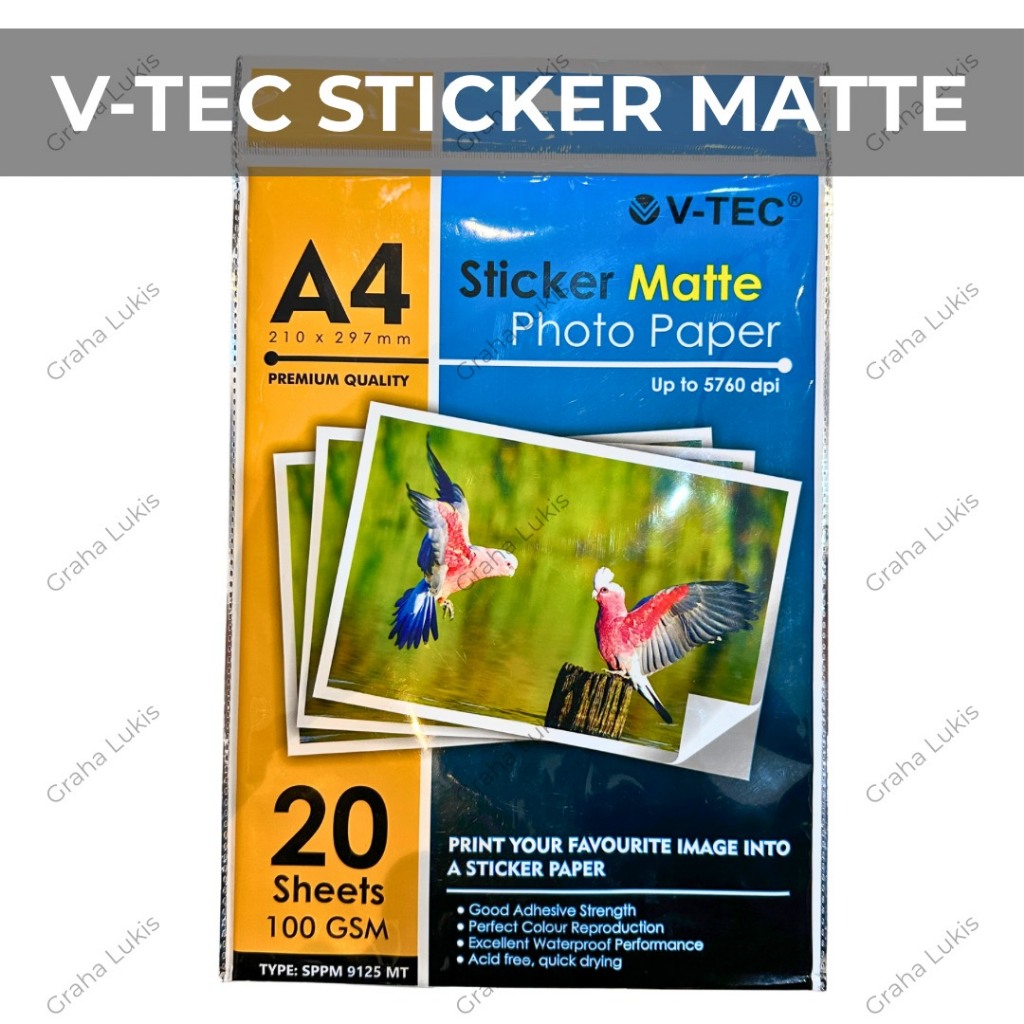 

V-TEC Sticker Matte Photo Paper A4 20 Sheets 100 GSM - SPPM 9125 MT