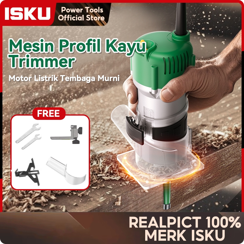 ISKU Mesin Profil Kayu Trimmer Router Elektrik 400W 450W Ukuran 6.35mm 1/4 Inch 30000 RPM Alat Mesin