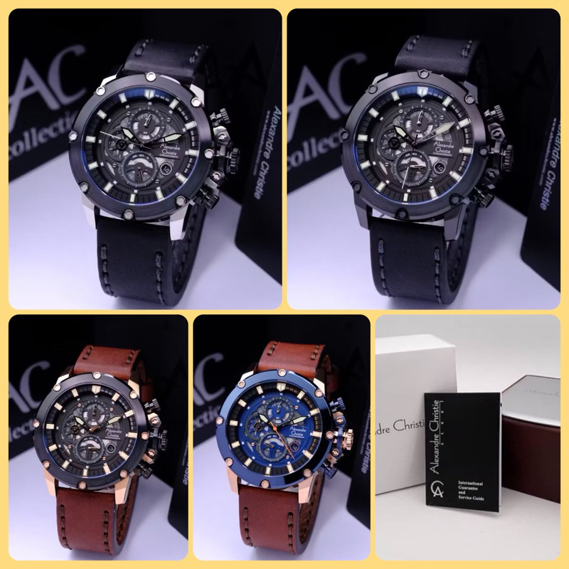 JAM TANGAN ALEXANDRE CHRISTIE PRIA AC 6564 MC / AC 6564 / 6564 ORIGINAL STRAP KULIT GARANSI RESMI 1