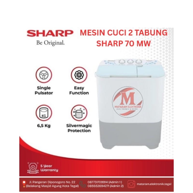 Sharp Mesin Cuci 2 Tabung 6.5Kg 70 MW // mesin cuci SHARP 70 MW 2 tabung
