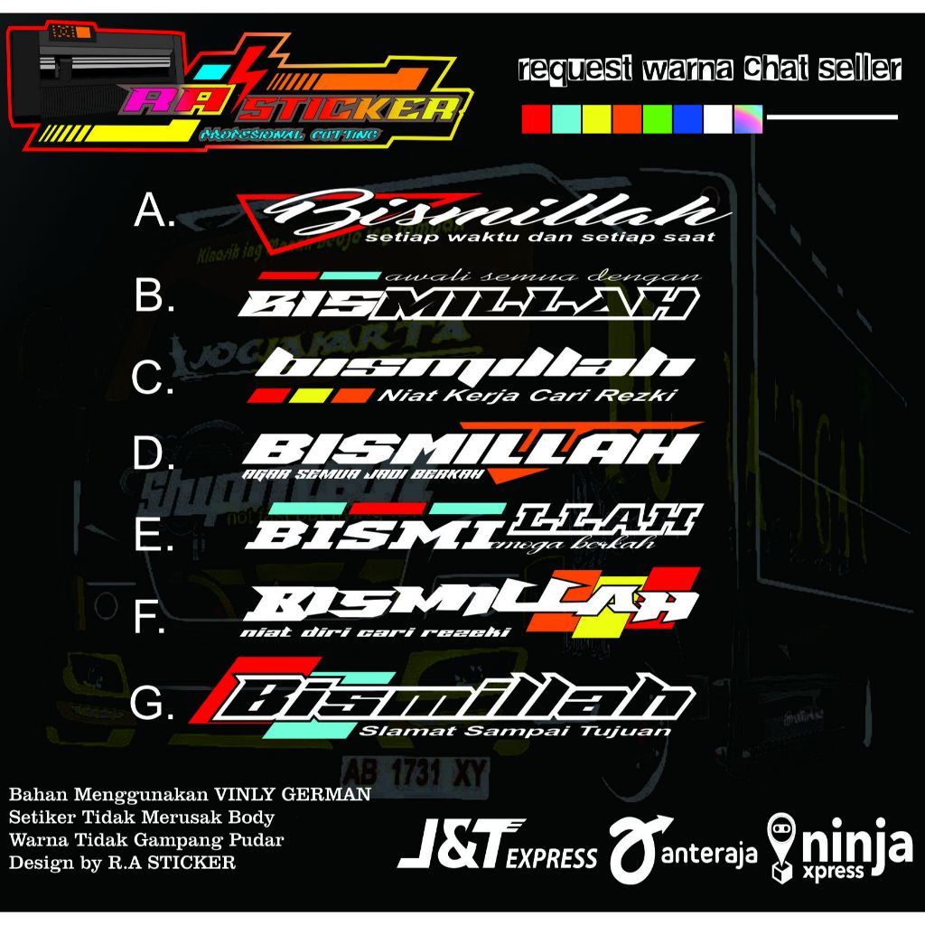 STIKER KACA DEPAN TRUK PICK UP DLL STIKER CUTTING BISMILLAH