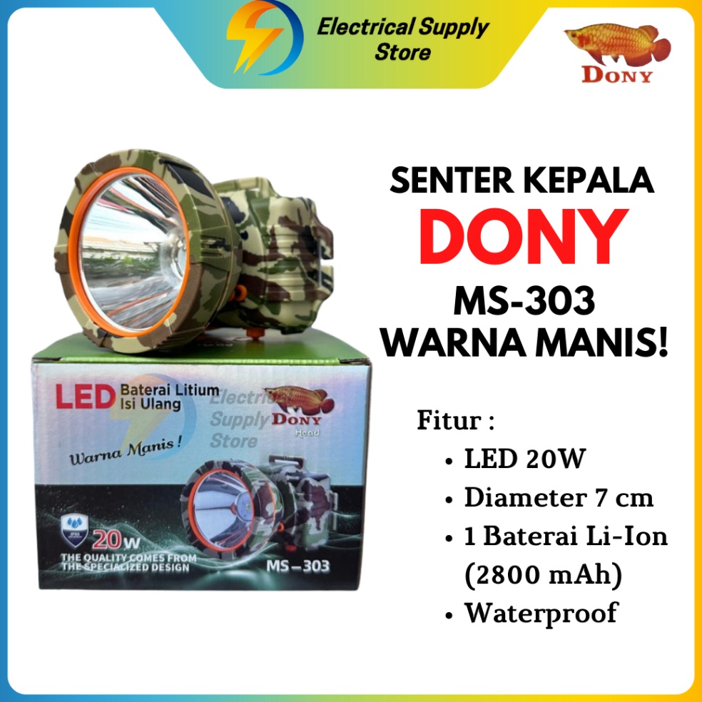 KODE U39C SENTER KEPALA DONY MS33 WARNA MANIS MODEL ARMY  LED 2W  SUPER TERANG  CAHAYA PUTIH  KUNING