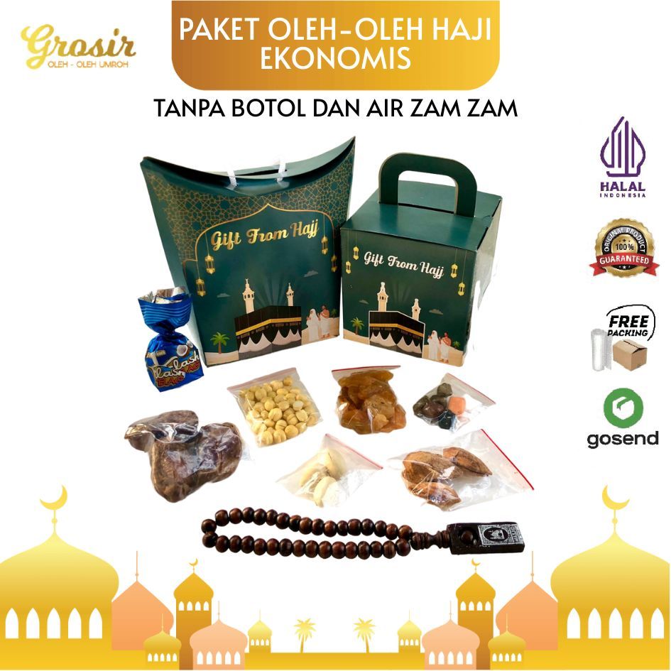 

Paket Oleh-Oleh Haji dan Umroh Tanpa Botol dan Air Zamzam Grosir Ekonomis Lengkap hampers dus teng teng Tali Jinjing Murah